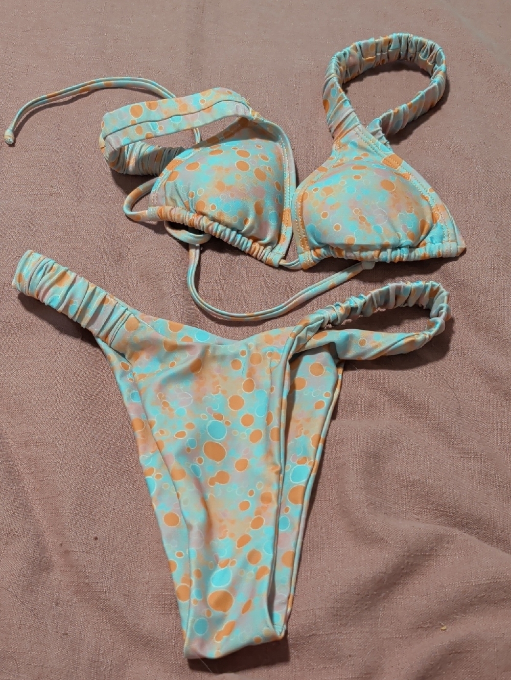 Strawberry Milk Mob Pastel Aqua & Peach Polka Dot Bikini